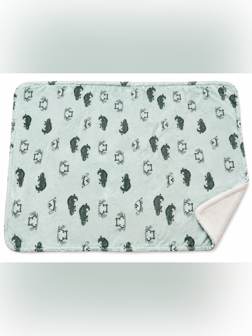 Carter’s Mint Green Animal Print Baby Blanket Ivory Plush Back